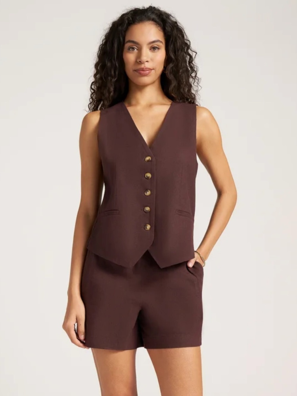 DAVENPORT LINEN BLEND VEST - CHOCOLATE